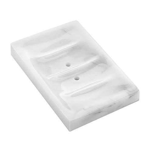Soap Dish Draining, Luxspire Soap Dish, Resin Soap Bar Holder Container for Shower, Bathroom, Sink Bathtub Dish, Soap Tray, Soap Box Case, Holder for Sponges Hand Soap Dish Marble Pattern - Ink White