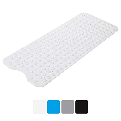 AmazerBath Bath Tub Mat, Larger Suction Cups Bath Mats with Strong Grip, Eco-Friendly TPE Material, Soft and Odorless, Machine Washable, Non-Slip Shower Mats for Bathroom, 39 x 16 Inches (White)
