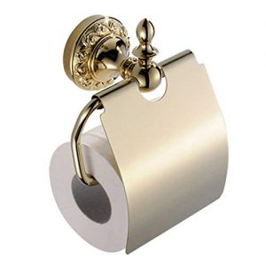 BATHSIR Modern Brass Shiny Toilet Paper Holder with Cover,Zirconium Gold Tissue Holder Wall Mounted Luxury Bathroom Accessory
