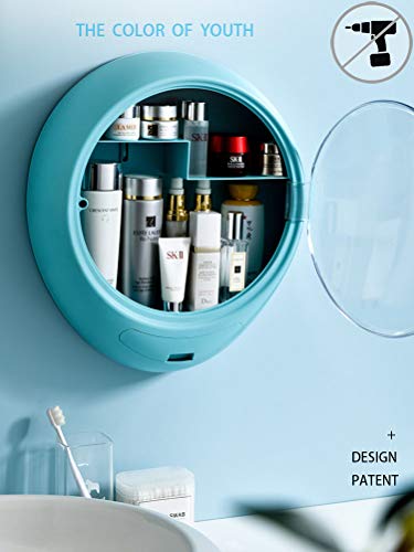 YeTrini Cosmetic Organizer for Bathroom,No Drilling Wall Mount YeTrini Beauty Organizer for Toilet,No Drilling Wall Mount Make-up Organizer,Dustproof &amp; Waterproof Cosmetics Show Instances,Make-up Storage Field,Clear-Blue.