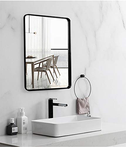 Black Wall Framed Rectangular Mirrors for Bathrooms (22"x30"), Large Rectangle Mirror with Brushed Glass Panel, Modern Home Entryway Decor Mirror with Corner Deep Design, Hangs Horizontal or Vertical