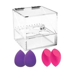 Acrylic Makeup Sponge Holder Organizer, Dustproof Cosmetic Display Cases with Extra 4pcs Beauty Sponges and 1PCS Makeup Sponge Drying Stand for Egg Powder Puff - Newslly