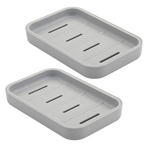 AmazerBath Plastic Square Soap Dish, Bar Soap Holder for Shower Bathroom, Kitchen - 2 Pack, Grey