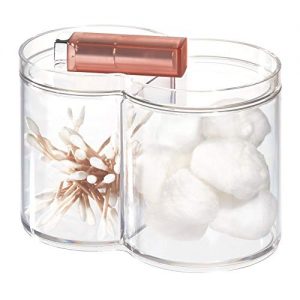 iDesign Clarity Plastic Stackable Makeup and Cosmetic Storage Canister Container with Two Compartments for Bathroom, Vanity, Kitchen, Bedroom, 6.12" x 3.62" x 4.35", Clear