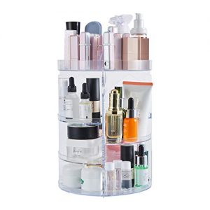 DOZZZ Makeup Organizer 360-Degree Rotating with 7 Layers Large Capacity Adjustable Multi-Function Acrylic Cosmetic Storage Display Case Great For Bathroom Countertop