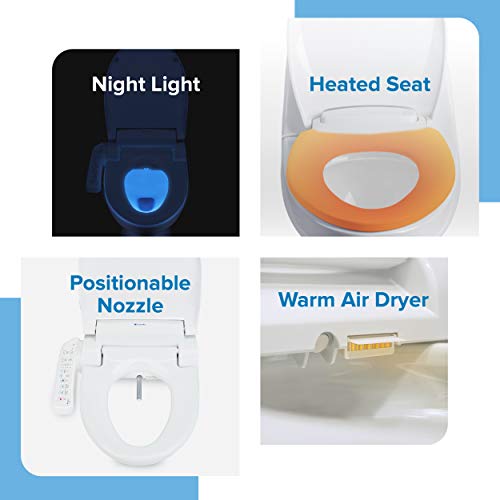 Brondell Swash Seat, Fits Elongated Toilets, White Brondell Swash SE400 Seat, Suits Elongated Bathrooms, White – Bidet – Oscillating Stainless-Metal Nozzle, Heat Air Dryer, Ambient Nightlight.