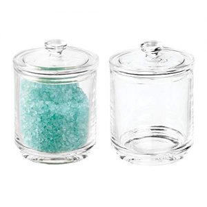 mDesign Glass Bathroom Vanity Storage Organizer Apothecary Canister Jar Holder for Cotton Swabs, Rounds, Balls, Makeup Sponges, Bath Salts, Hair Ties, Makeup - 2 Pack - Clear