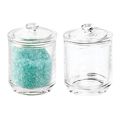 mDesign Glass Bathroom Vanity Storage Organizer Apothecary Canister Jar Holder for Cotton Swabs, Rounds, Balls, Makeup Sponges, Bath Salts, Hair Ties, Makeup - 2 Pack - Clear