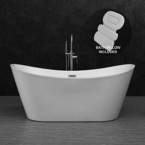 Woodbridge B-0010/BTA1515 67" Acrylic Freestanding Contemporary Soaking Tub with Brushed Nickel Overflow and Drain BTA1515-B,with Spa Bath, Bathtub + Pillow
