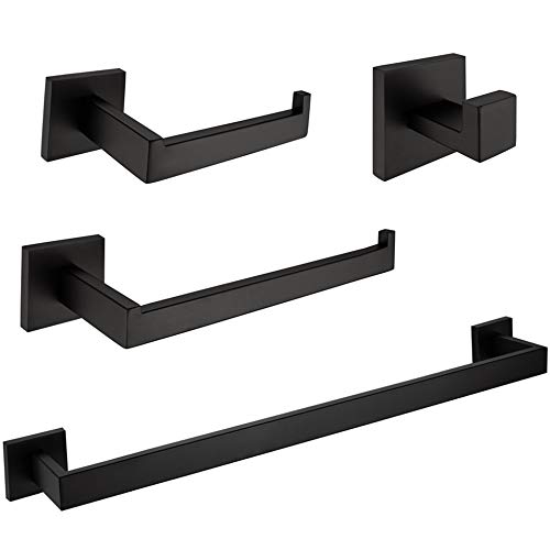 VELIMAX Premium Stainless Steel 4 Pieces Bathroom Hardware Accessories Set Wall Mounted Towel Bar Set, Matte Black, 23.6-Inch