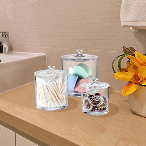 Premium Quality, Acrylic Qtip Holder Apothecary Jars Premium High quality Acrylic Qtip Holder Apothecary Jars Rest room Self-importance Organizer Canister for Qtips,Cotton Swabs,Cotton Balls,Beauty Pads,Flossers,Nail Polish,Tub Salts,Clear,Plastic | 3-Pack
