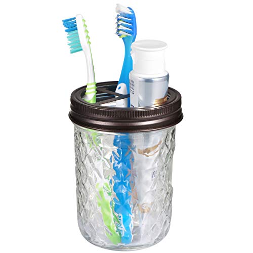 Mason Jar Toothbrush Holder - Premium Rustproof Mason Jar Toothbrush Holder - Premium Rustproof 304 Stainless Metal - Holds 2 Toothbrushes and Toothpaste - Farmhouse Decor Countertop and Self-importance Storage Organizer/Bronze.