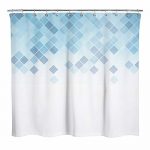 Sunlit Design Grid Mosaic Shower Curtain, Ombre Light Blue Geometric Fabric Shower Curtains for Bathroom Decor, Contemporary Bathroom Curtains, Light Blue