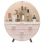 Makeup Storage Organizer Box，Cosmetics storage display rack with drawer，Waterproof, dustproof, elegant display cabinet，Suitable for bathroom countertop, bedroom dresser (Large Pink)