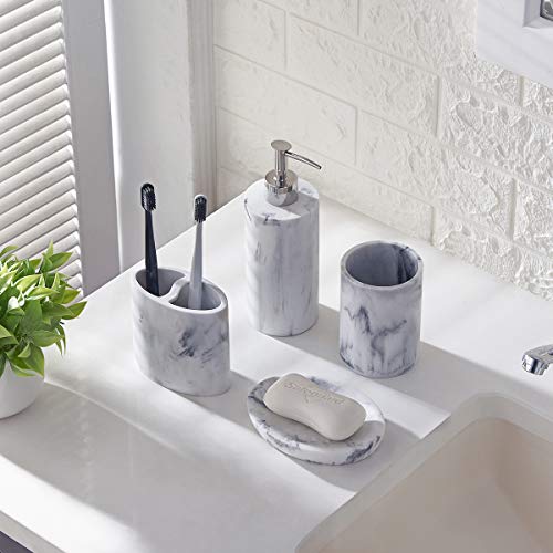 ZCCZ Bathroom Accessories Set Complete, 4 Piece ZCCZ Rest room Equipment Set Full, 4 Piece Marble Sample Rest room Units Equipment Toothbrush Holder Set Tub Equipment Set with Cleaning soap Dispenser, Toothbrush Holder, Tumbler, Cleaning soap Dish.