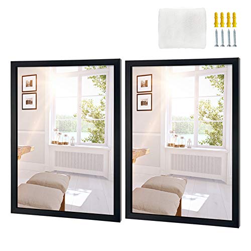 Edenseelake Wall Mirror 18x24 Inch Rectangle Set of 2, Black Framed Mirror for Wall Hanging Mirrors for Bathroom, Bedroom, Living Room
