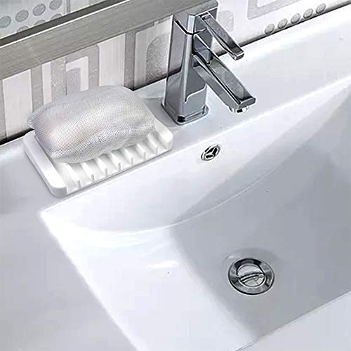 YAKO 2Pcs Soap Dish for Shower, Bar Soap Holder Shower YAKO 2Pcs Cleaning soap Dish for Bathe, Bar Cleaning soap Holder Bathe, Cleaning soap Saver Tray for Bathe Rest room Kitchen, Premium Versatile Silicone Cleaning soap Dishes with Draining Tray, Hold Dry, Non-Slip, Simple Cleansing, White.