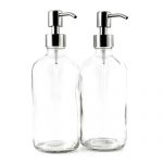Cornucopia Brands 16-Ounce Clear Glass Boston Round Bottles w/Stainless Steel Pumps (2 Pack), Soap Dispenser Great for Essential Oils, Lotions, Liquid Soaps