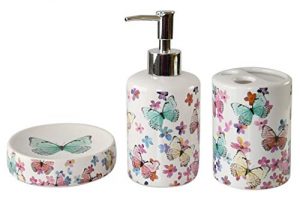 Home-X Bathroom Butterfly Decor with Toothbrush Holder, Soap Dish, and Soap Dispenser