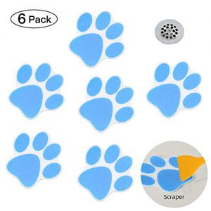 KarlunKoy Non Slip Bathtub Stickers Adhesive Safety Shower Treads Sticker Tub Tattoo Paw Print Bathroom Applique Decal with Scraper Pack of 6 (Blue)