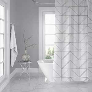Horizon Home Essentials Modern Luxury Geometric Shower Curtain for Bathroom, 72 x 72 inch, Water and Mildew Resistant, 100% Polyester, Grey and White