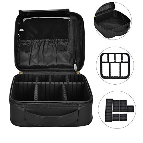 NiceEbag Travel Makeup Bag Large Cute Cosmetic Bag for Women Journey Make-up Bag Giant Cute Beauty Bag for Girls Leather-based Make-up Case Skilled Beauty Practice Case Organizer with Adjustable Dividers for Cosmetics Make Up Instruments Toiletry Jewellery,Black.