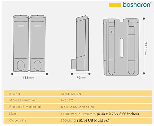 Bosharon Shampoo and Conditioner Dispenser for Shower Wall Bosharon Shampoo and Conditioner Dispenser for Bathe Wall, Twin Bathe Cleaning soap Dispenser for Lavatory, Kitchen, Resorts, Eating places. Bathe Cleaning soap Dispenser 300 ML (Silver 2 Chambers).