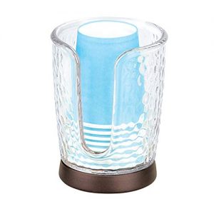 iDesign Rain Disposable Paper and Plastic Cup Dispenser Holder for Master, Guest, Kids' Bathroom Vanity and Countertops, 3.10" x 3.10" x 4", Clear and Bronze
