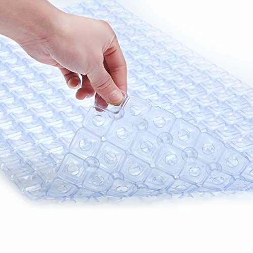Original Soft Bath Tub Shower Mat 27.5 X 15.7, Non-Slip with Big Drain Holes, Suction Cups, Machine Washable, Bathroom Mats, Smooth/Non-Textured Surface Only (Clear, 27.5 X 15.7 Inch)