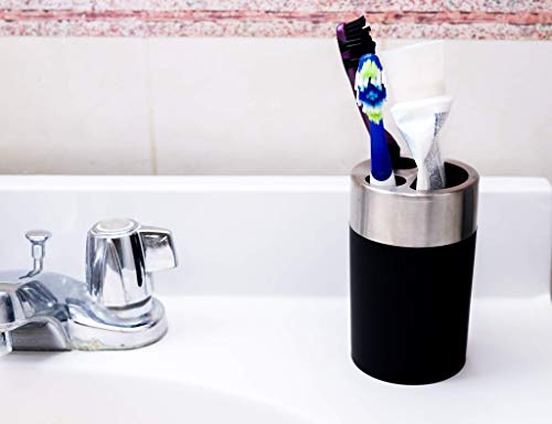 Homely Love Bathroom Accessories Set, 5 Pcs Plastic and Stainless Steel Homely Love Toilet Equipment Set, 5 Pcs Plastic and Stainless Metal Present Set Toothbrush Holder, Tumbler Rinse Cup, Cleaning soap Dispenser, Cleaning soap Dish, Bathroom Brush Holder Black.