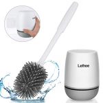Lefree Silicone Toilet Brush and Holder, Bathroom Toilet Bowl Cleaner Brush Set,Non-Slip Handle with TPR Soft Bristle,Wall Mounted/Floor Standing (White-Grey)