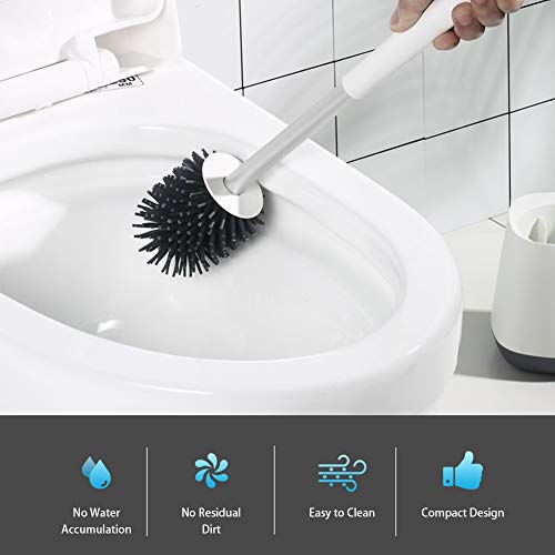 POPTEN Toilet Brush and Holder Set for Bathroom POPTEN Bathroom Brush and Holder Set for Toilet with Aluminum Deal with &amp; Gentle Silicone Bristle Sturdy Cleansing Bathroom Bowl Brush Set Cleaner for Toilet Storage and Group – White.