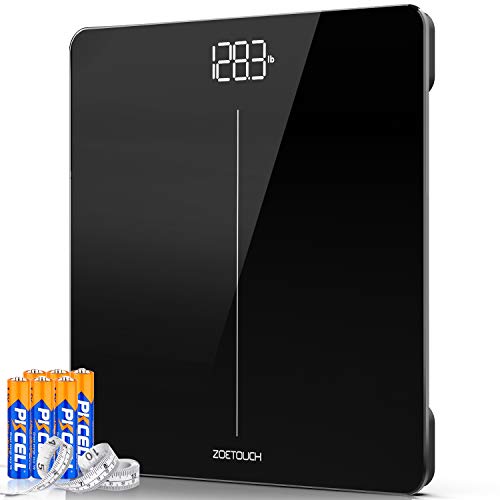 ZOETOUCH Digital Body Weight Bathroom Scale, Weighing Scale with Body Tape Measure and 6 Batteries, Step-On Technology, 400 Pounds