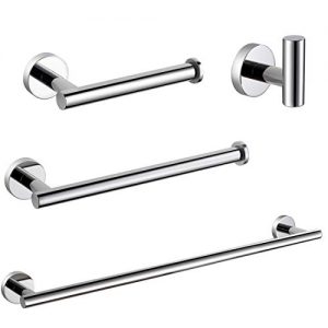 VELIMAX 18/8 Stainless Steel 4-Piece Bathroom Hardware Set Modern Round Towel Bars Wall Mounted Bathroom Fixtures Kit, 23.6-Inch, Polished Finish