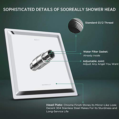 Sooreally 12 Inch Square Rain Shower, Head High Pressure Sooreally 12 Inch Sq. Rain Bathe Head Excessive Strain Rainfall Showerhead with 11 Inch Adjustable Extension Arm, Stainless Metal Chrome End, 12 Inch Massive Waterfall Full Physique Protection.