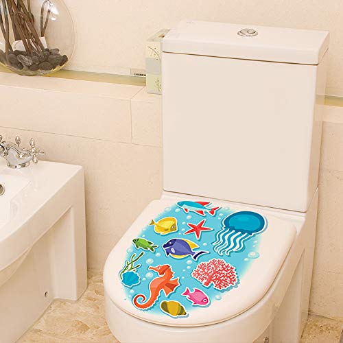 IARTTOP Tropical Fish Bathroom Decal, Undersea World Washroom Sticker IARTTOP Tropical Fish Lavatory Decal, Undersea World Washroom Sticker, Colourful Fish Seahorse Octopus Coral Vinyl Decal for Rest room Lid Lavatory Seat Decor-1 Sheet(12.6”x15.3”).