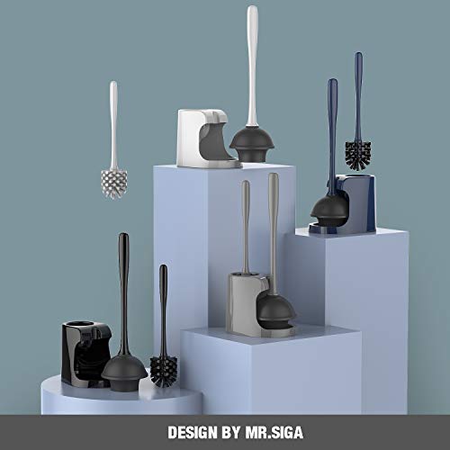 MR.SIGA Toilet Plunger and Bowl Brush Combo for Bathroom Cleaning MR.SIGA Rest room Plunger and Bowl Brush Combo for Rest room Cleansing, Grey, 1 Set.