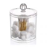 Hipewe Cotton Ball and Swab Organizer with Lid Apothecary Acrylic Jar Makeup Cotton Organizer Bathroom Storage Canister Jar for Cotton Rounds Pads Q-Tips Holder