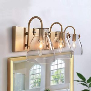 KSANA Gold Vanity Light Fixture for Bathroom with Clear Glass Shades, 22” L, Brass Finish