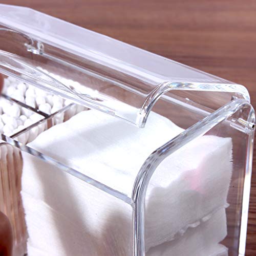 Sooyee 3 Partitions Cotton Ball and Swab Holder Organizer with Lid Sooyee 3 Partitions Cotton Ball and Swab Holder Organizer with Lid, Clear Acrylic Cotton Pad Container for Cotton Swabs, Q-Ideas, Make Up Pads, Cosmetics and Extra.