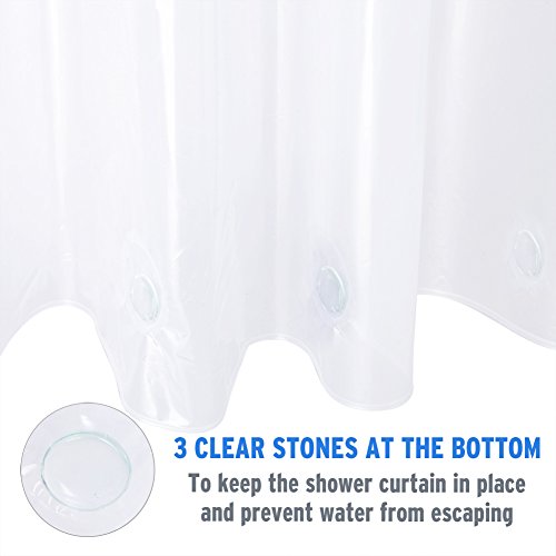 AmazerBath Plastic Shower Curtain, 72" W x 72" H AmazerBath Plastic Bathe Curtain, 72" W x 72" H EVA 8G Bathe Curtain with Heavy Responsibility Clear Stones and 12 Grommet Holes Thick Toilet Plastic Bathe Curtains With out Chemical Odor-Clear.