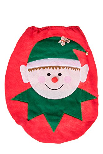 Clever Creations Elf Christmas Themed Toilet Seat Lid Cover Intelligent Creations Elf Christmas Themed Bathroom Seat Lid Cowl, Tank Cowl, and Rug Set | Inexperienced and Purple Vacation Decor Theme | Tissue Field Cowl.