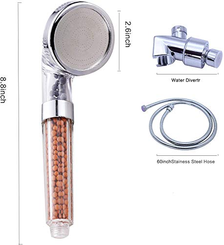 SUNSHOWER Shower Head, High Pressure and Water Saving Showerhead SUNSHOWER Bathe Head, Excessive Stress and Water Saving Showerhead with with 60'' Hose and Holder, Three Mode Operate Filtered Handheld Showerhead, Anion Vitality Ball Handheld Bathe for Dry Hair &amp; Pores and skin SPA.