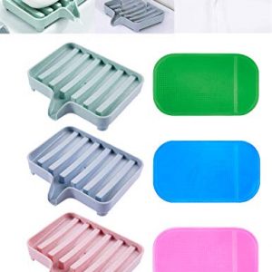 EUICAE Soap Dish Bar Soap Holder Soap Dishes Tray Saver Case Box for Shower Bathroom Kitchen Dish Drainer Drying Rack Pack of 3 + 3 Slip Resistant Anti-Slip Pads
