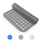 LEPO Bath Mat for Shower and Bathtub, Anti-Slip with Drain Holes, Suction Cups, Machine Washable Bathroom Mat, Clear Grey, 34.5x15.5 inch