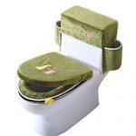 Toilet Seat Cover Cushion Three-Piece Washable Ice Silk Velvet Toilet Seats Soft and Thick Toilet Tank Cover Set Bathroom Toilet Tank Lid Cover with Handle,Green