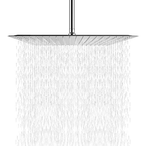 Rainfall Shower Head Chrome - Sarlai 16 Inch Large Rain Solid Square Ultra Thin 304 Stainless Steel Chrome Finish Rainfall Shower Head