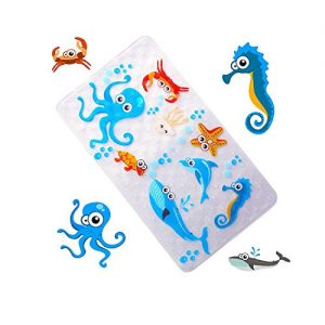 WARRAH Non Slip Bath Mats for Tub for Kids,Babies,Childrens,Toddlers,Size 27.5" L x 15.7" W,Slip Resistant Grippers Bathtub Mats for Shower,Machine Washable (Sea World FHD-01)