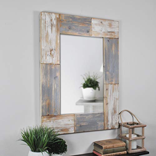 FirsTime & Co. Mason Planks Wall Mirror, 31.5"H x 24"W, Aged White & Gray Wood