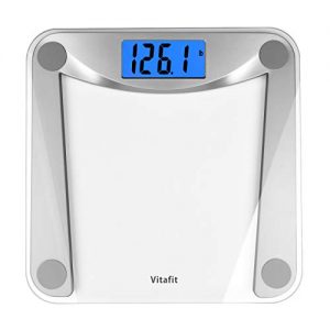 Vitafit Digital Body Weight Bathroom Scale Weighing Scale with Step-On Technology,Extra Large Blue Backlit Display, 400 Pounds,Clear Glass